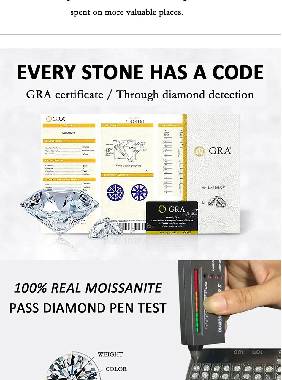 PERFANY 2.5/5CT Moissanite Ring For Women S925 Pure Silver Five Gemstone Ring Luxury Wedding High-end Jewelry