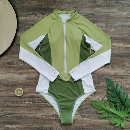 2026 Surfing Sport Swimsuit Long Sleeves Women One Piece Swimsuit  Swimwear Solid Monokini Bathing Suit Tropical Bodysuit Female