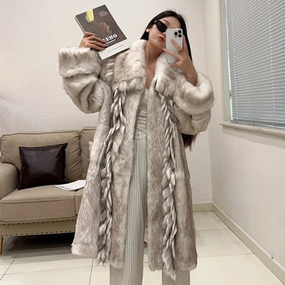 2026 New Elegant Winter Natural Rabbit Fur Coat Jacket Real Leather Fur Women's Fringe Tassel Clothing Female Outerwears