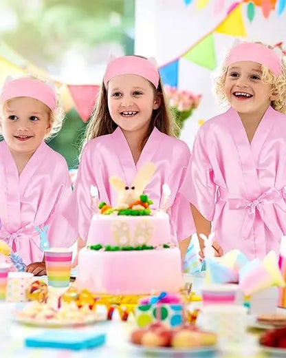 5 Pack Spa Robes for Party Sleepover Slumber Birthday Party Squad Robes DIY Silk Satin Bathrobes with Headband