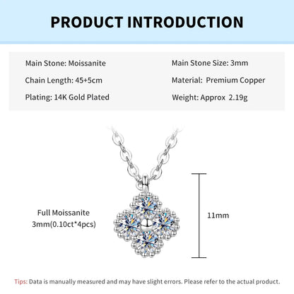 Rrjzz Lucky Clover D-Color Round Moissanite Necklace for Women Four-Leaf Flower Lab Imitation Diamond Pendant Necklace Jewelry