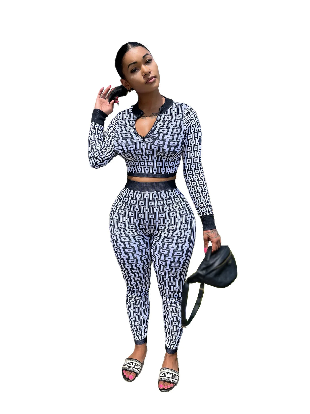 Pant Set Women Two Piece Sets V Neck Full Sleeve Sexy Tops Print Long Pants Elastic Waist Y2k Streetwear Elegant Sheath Slim Fit