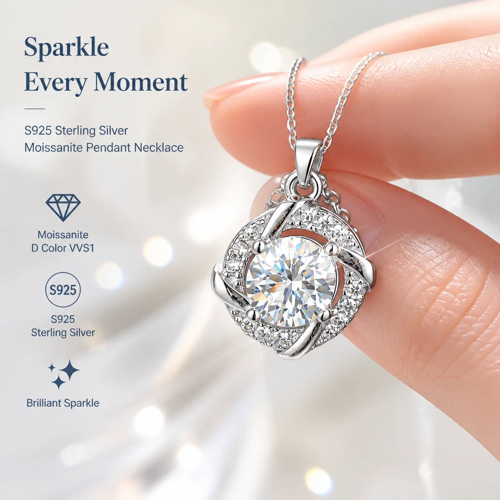 With GRA Certificate 1ct Moissanite Necklace Women's 925 Sterling Silver Plated 18k Gold Pendant Luxury Fine Jewelry