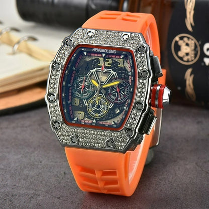 Hengbolong quartz watch men's popular wine barrel diamond-encrusted watch six-pin multi-function running second watch