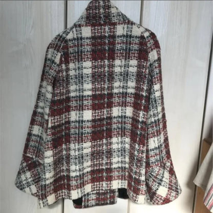 Woman Winter Coats Elegant Warm Plaid Stand Collar Pocket Coat Fashion  Loose Coats Versatile Casual Female Jacket New Outerwear