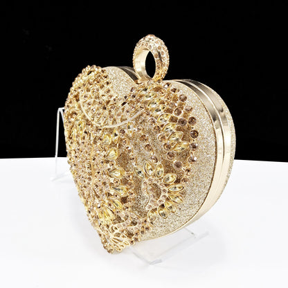 QSGFC Italian Design Rhinestone-encrusted Sex Ladies Shoes And Special Bag High Heels And Heart Shape Gold Mini Bag