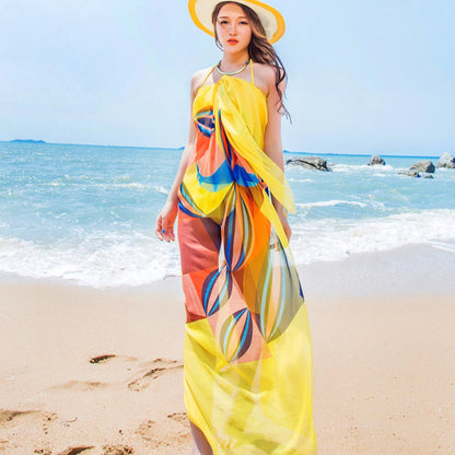 Wholesale Women Fashion Chiffon Scarf For Muslim Hijab Peony Flower Bandana Summber Beach Sarong Printed Soft Beach Scarf Shawl