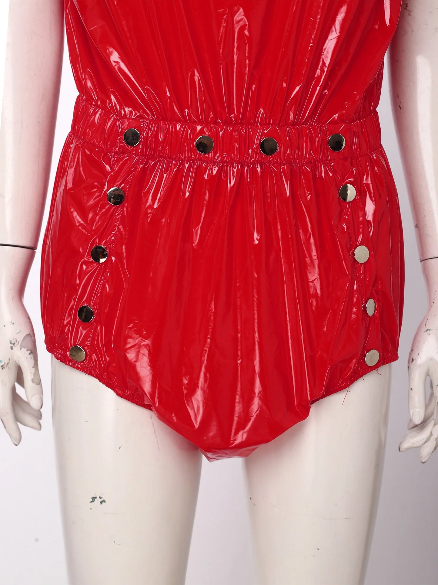 Womens Waterproof Rompers Adaptive Nightwear Glossy Sleeveless Buttons Crotch Bodysuit Sports Swimwear Special Needs Clothing