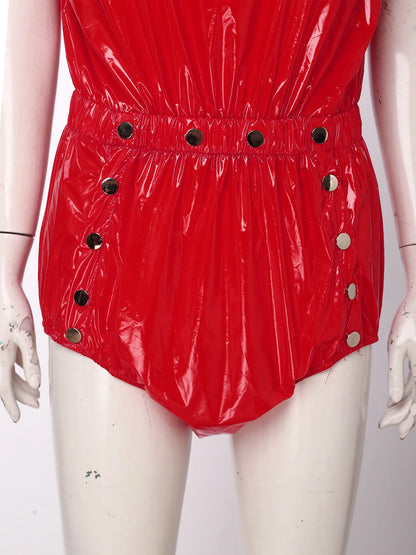 Womens Waterproof Rompers Adaptive Nightwear Glossy Sleeveless Buttons Crotch Bodysuit Sports Swimwear Special Needs Clothing