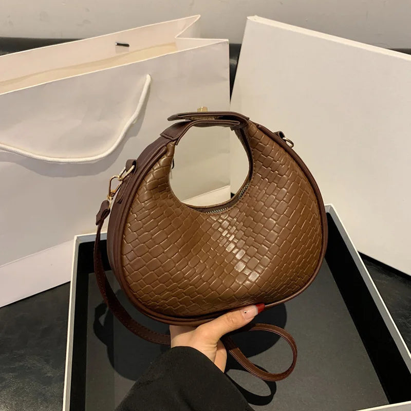 Fashion Black Half Moon Bag Luxury Pu Leather Ladies Purses and Handbags Crossbody Women Shoulder Bags