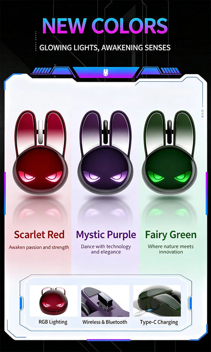 MOFII M6C Evil Rabbit Dual-mode Mouse, Black Cool Rabbit Shape, RGB Ambient Light, Silent Rechargeable, Multi-device Compatible