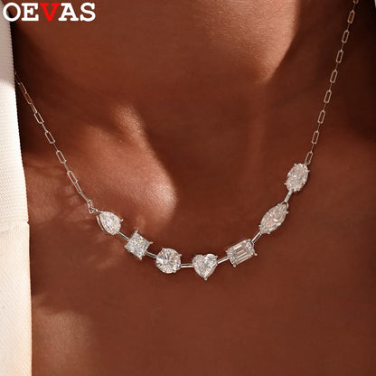 OEVAS 7-Stone Full Moissanite Pendant Necklace Can Pass Diamond Test For Women S925 Silver 18K Gold NeckChain Fine Jewelry Gift