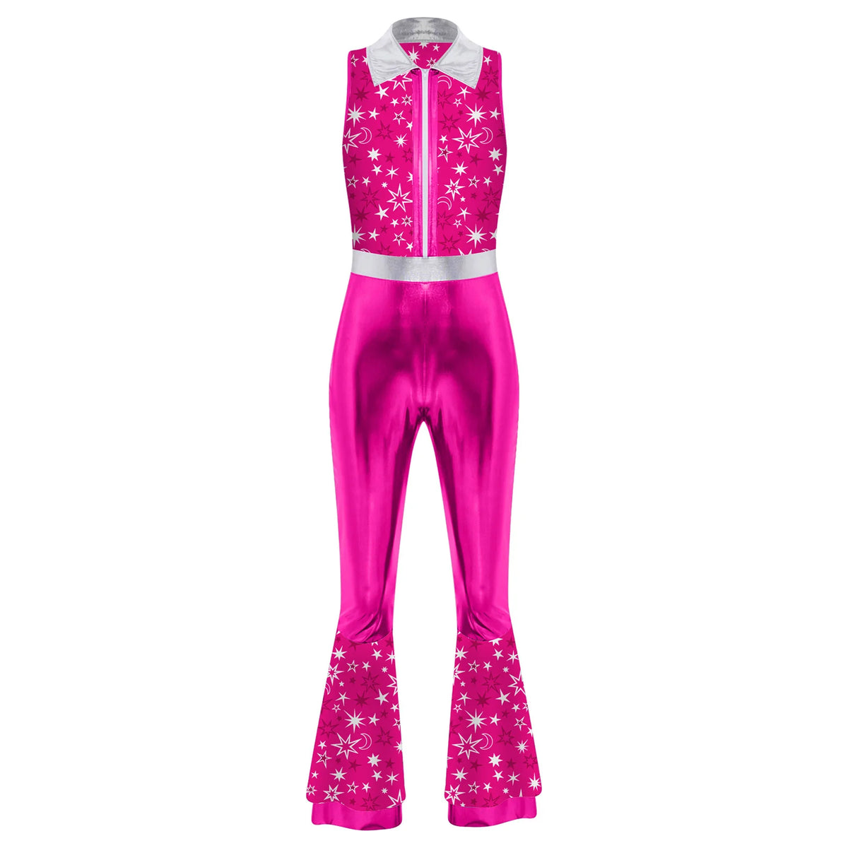 70s 80s Disco Costume Women's Streetwear Jumpsuit Shiny Clubwear Flared Long Pants Rompers Flares Metallic Hippie Party Outfit