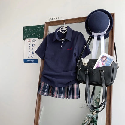 Japanese JK Uniform Polo Shirt and Skirt Suit Spring and Summer Wear Genuine All-match College Style Female Cute Lady Quiet