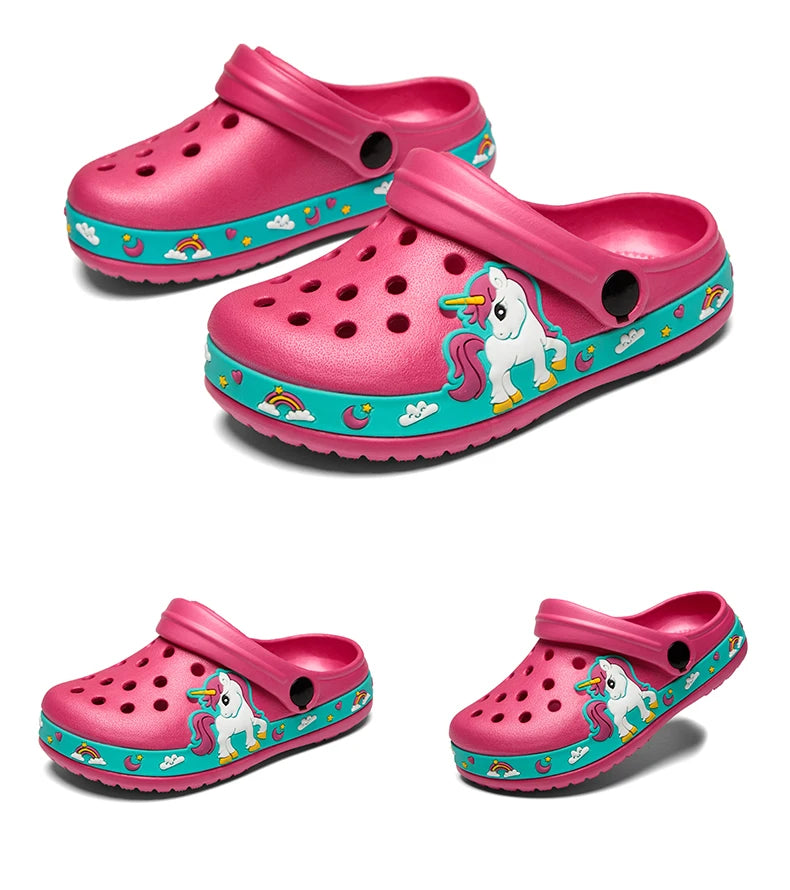 Children Shoes Baby Boys Slippers Cartoon Excavator Print Clogs Summer Breathable Soft Indoor Sports Boy Slippers