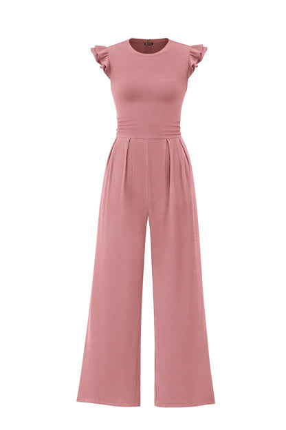 Spring/Summer 2026 New Collection Women's Round Neck Sleeveless Ruffled Trim Fitted Waist and Leg-Sculpting Jumpsuit