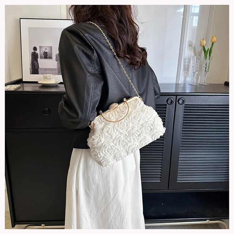 Luxury Satin Floral Bride Party Evening Clutch Bag Women Wedding Purses and Handbags Small Shoulder Chain Bag Designer Bag