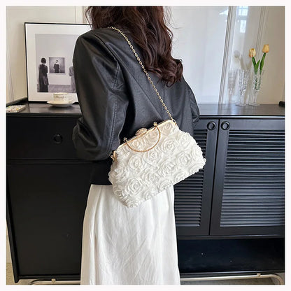 Luxury Satin Floral Bride Party Evening Clutch Bag Women Wedding Purses and Handbags Small Shoulder Chain Bag Designer Bag