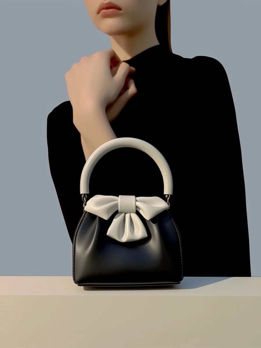Handbag Textured Small Bag for Women 2026 New Arrival Spring and Summer Style Pleated Satchel Bag Contrast Colorbows Bucket Bag