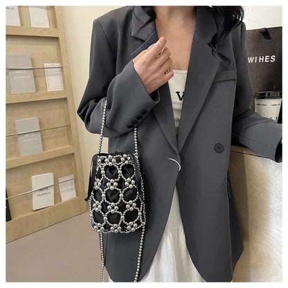 White Beading Bucket Shoulder and Crossbody Bags Exquisite Sense of Luxury Fresh Party Handbags for Women 2024 Fashion on Sale