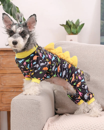 CuteBone Dinosaur Costume Dog Pajamas Stretchy Spandex Crystal Velvet Sleepwear Coat for Small Dogs Soft Warm Pet Outfit Clothes