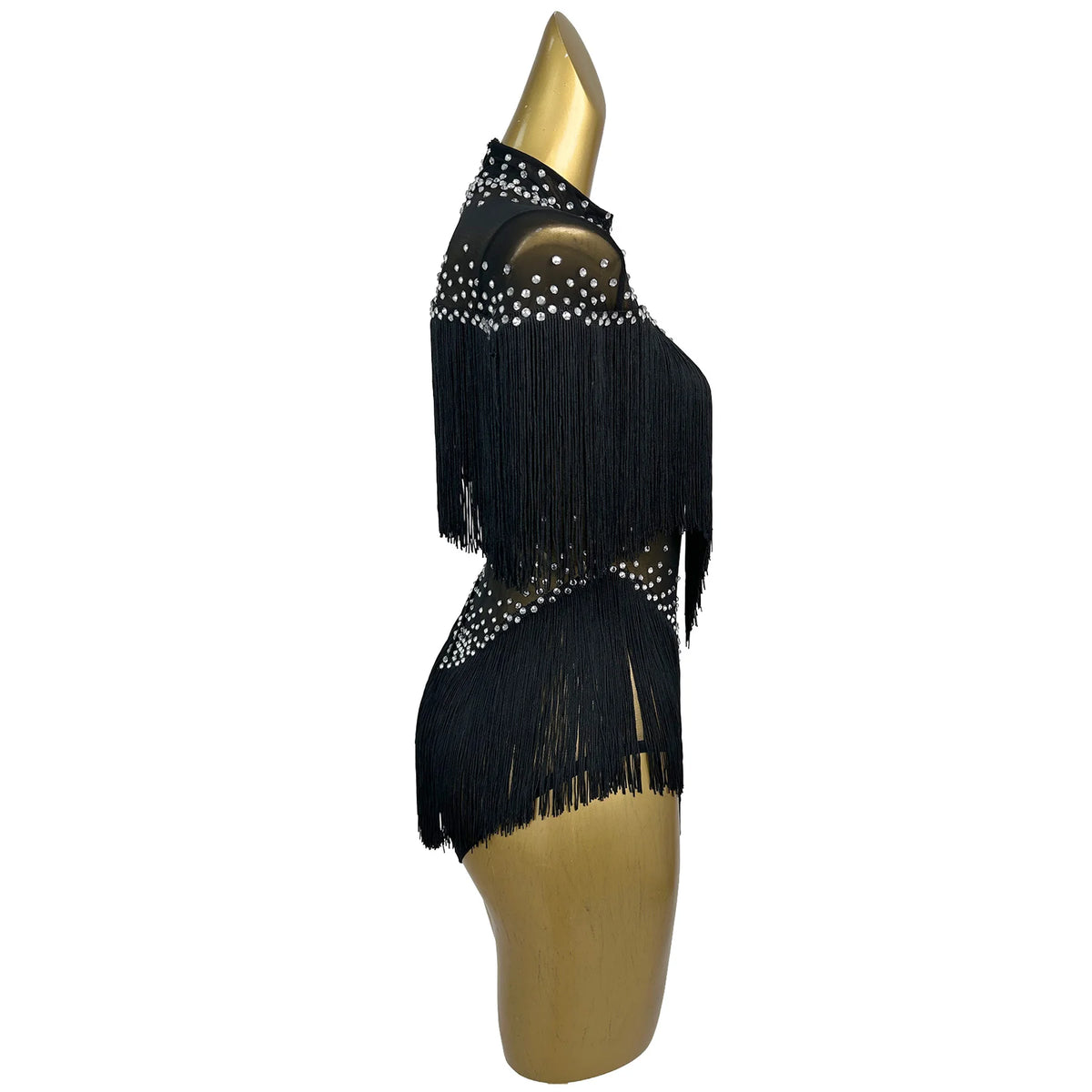 Sexy Rhinestone Tassel Bodysuits Women Night Club Party One Piece Jumpsuits Stage Performance Outfit Skinny Gogo Dancer Leotard