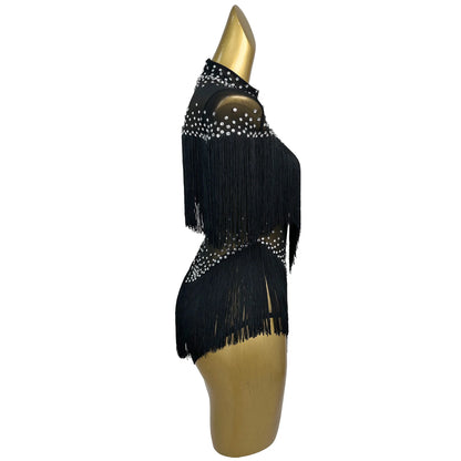 Sexy Rhinestone Tassel Bodysuits Women Night Club Party One Piece Jumpsuits Stage Performance Outfit Skinny Gogo Dancer Leotard