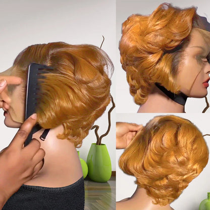 13x4 Lace Front Human Hair Wigs 6 Inch Pixie Cut for Women - Transparent Frontal Natural Looking Short Wigs Lightweight Breathab
