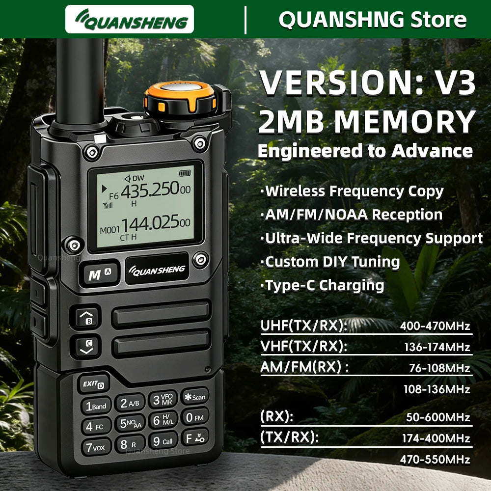 Quansheng UV K5 8 V3 Walkie Talkie Two Way Radio 2MB Memory Long Range AM FM Ham Camping Communication K6 Wireless Set Station