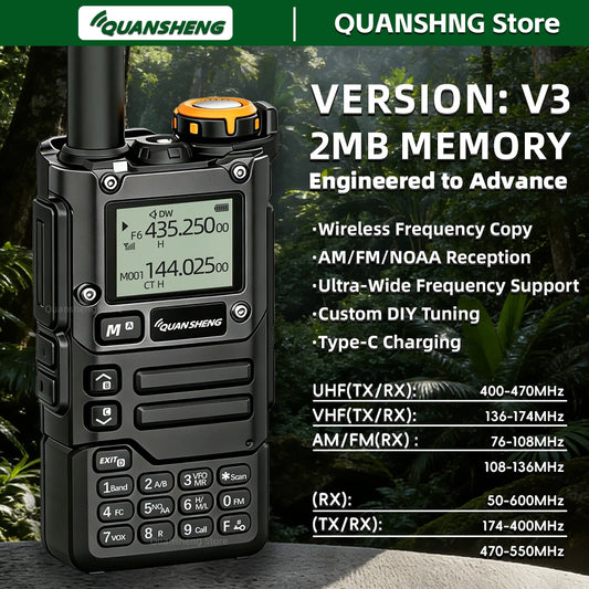 Quansheng UV K5 8 V3 Walkie Talkie Two Way Radio 2MB Memory Long Range AM FM Ham Camping Communication K6 Wireless Set Station