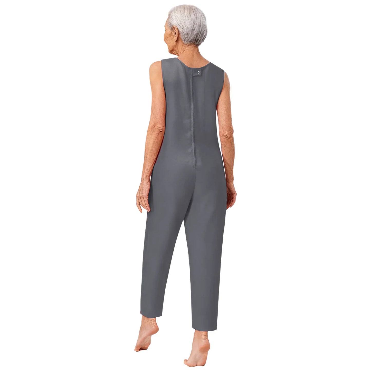 Women's Elderly Anti-Strip Adaptive Jumpsuit Back Legs Zip Long Sleeve Long Pants Nursing Rompers for Special Needs Disabilities