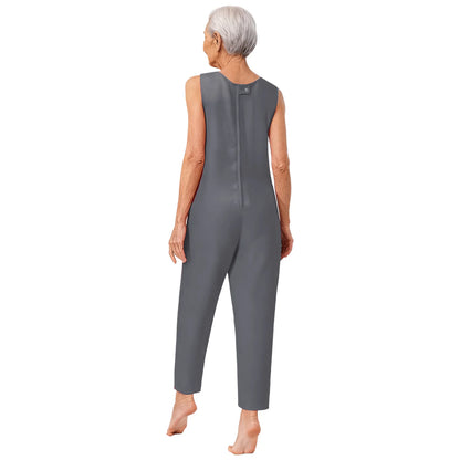 Women's Elderly Anti-Strip Adaptive Jumpsuit Back Legs Zip Long Sleeve Long Pants Nursing Rompers for Special Needs Disabilities