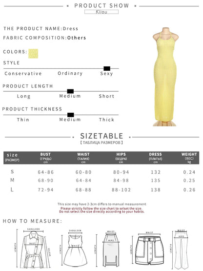 Kliou Solid Ruched Spaghetti Strap Bandage Maxi Dress Women Casual Sleeveless Backless Bodycon Ladies Party Streetwear Dresses