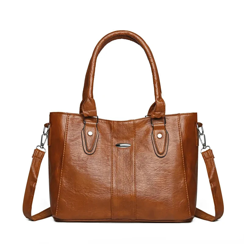 New Soft Leather Handbag For Women Vintage Shoulder Tote Bag Luxury Designer Ladies Large Capacity Purse Commute Bags Sac A Main