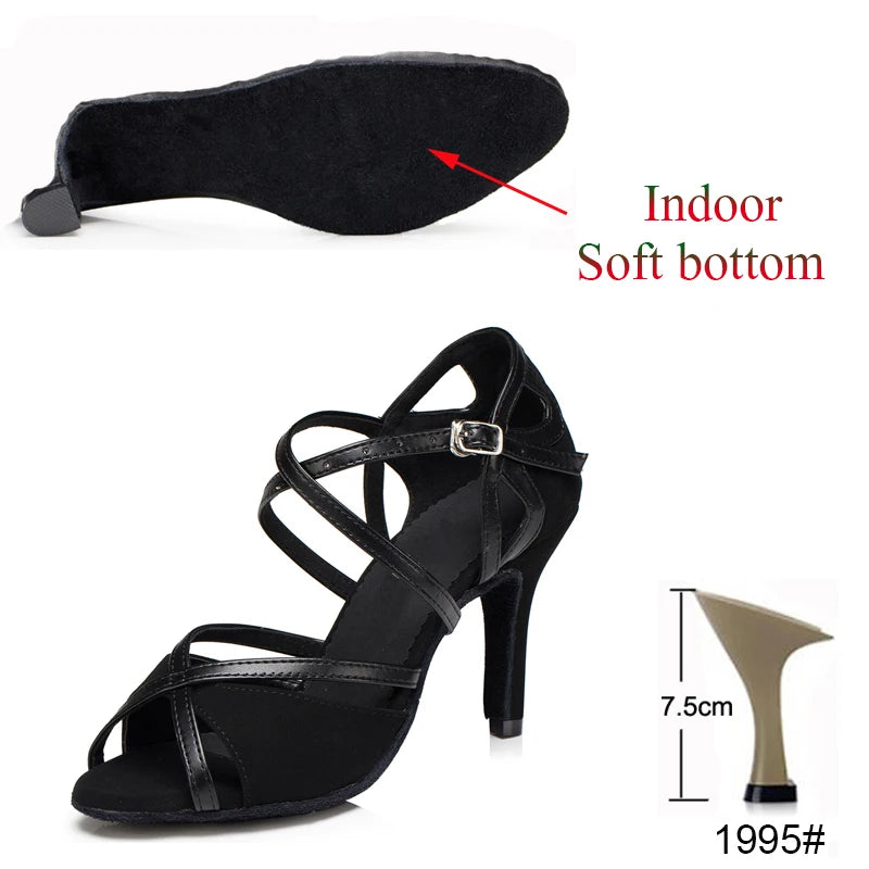 Latin Shoes Salsa Tango Ballroom Party Sports Women's Shoes Red Black Girls High Heel Summer Sandals Outdoor Women's Dance Shoes