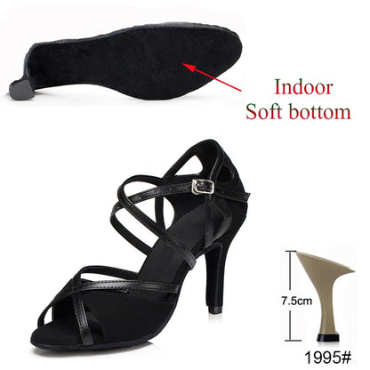 Latin Shoes Salsa Tango Ballroom Party Sports Women's Shoes Red Black Girls High Heel Summer Sandals Outdoor Women's Dance Shoes