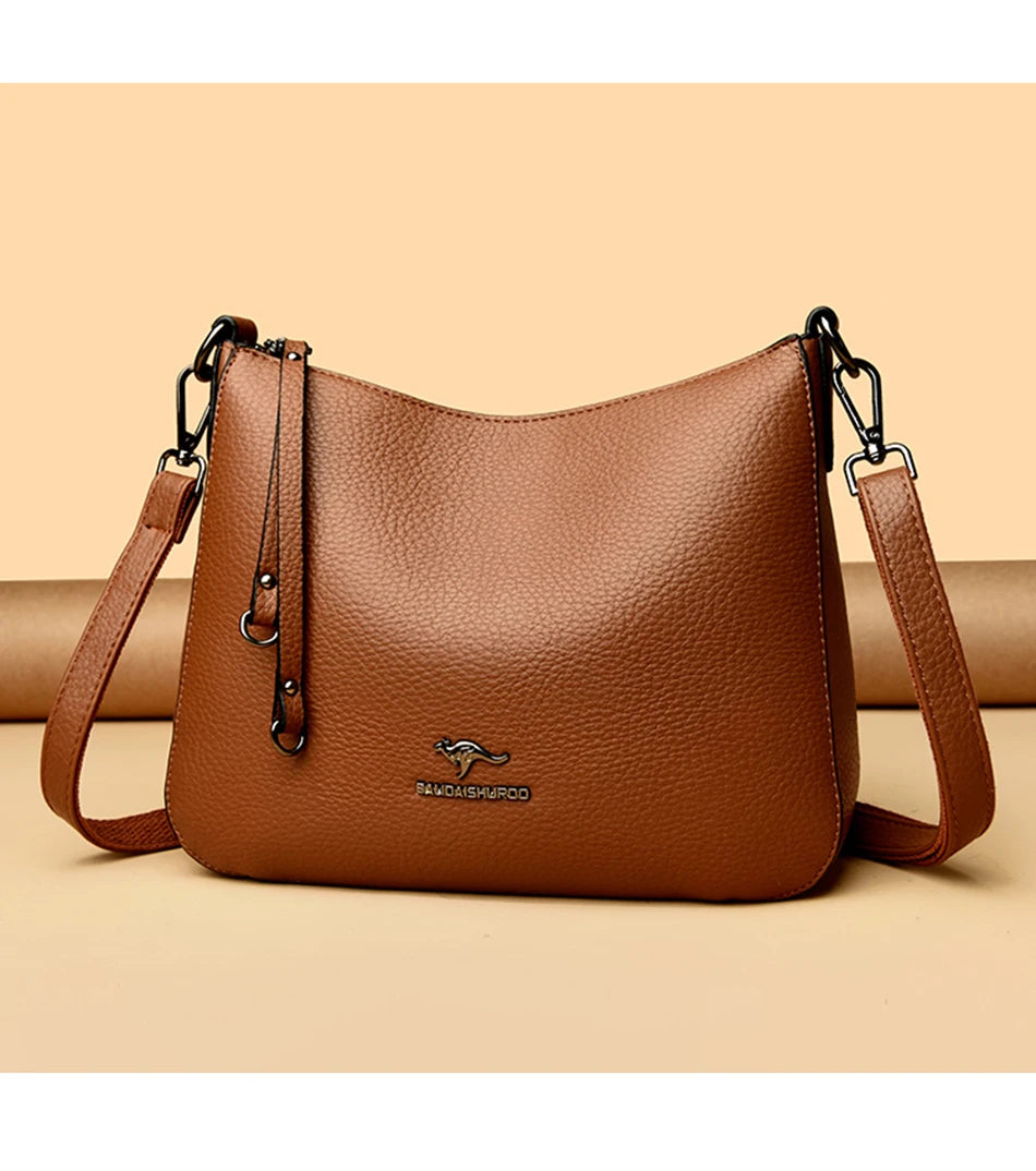 Women's Luxury Designer Top-Handle Bags Soft Leather Handbag Ladies Solid Color Shoulder Crossbody Bag Messenger Commuting Sac