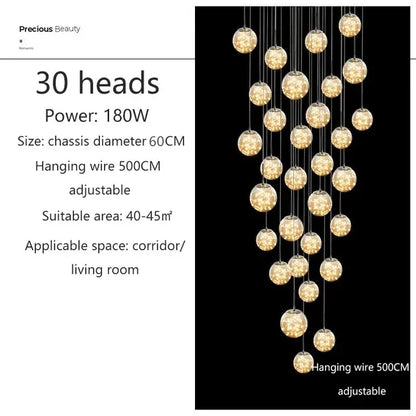 Modern LED Chandelier Glass Ball Dimmable Pendant Lamp for Staircase Living Room Home Decor Suspension Lighting Design Lusters