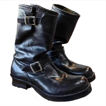 Motorcycle Boots Men's Black Knight Shoes Black Leather Belt Buckles Chelsea Boots Trendy Luxury Handmade Men's Shoes