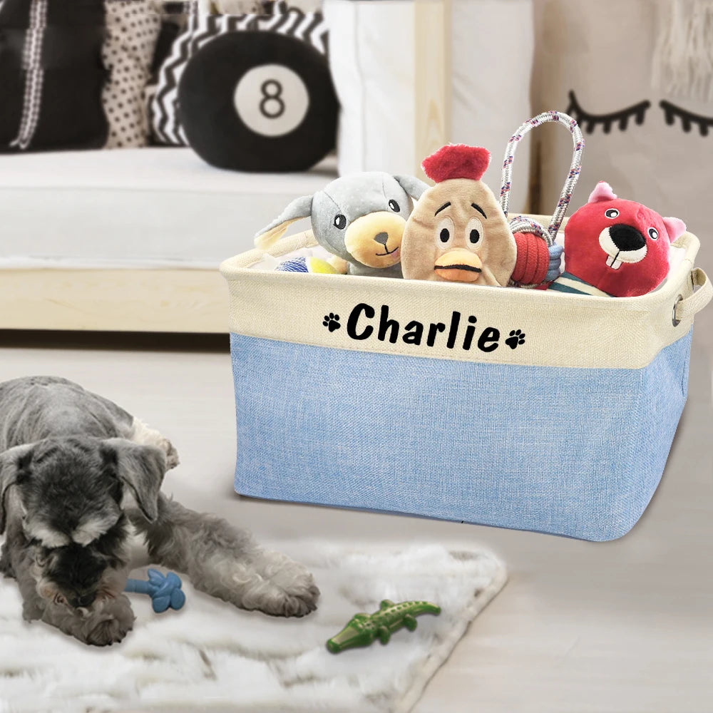 Personalized Dog Toy Basket Free Print Pet Storage Box DIY Custom Dog Name Toys Clothes Accessories Foldable Organize Storage