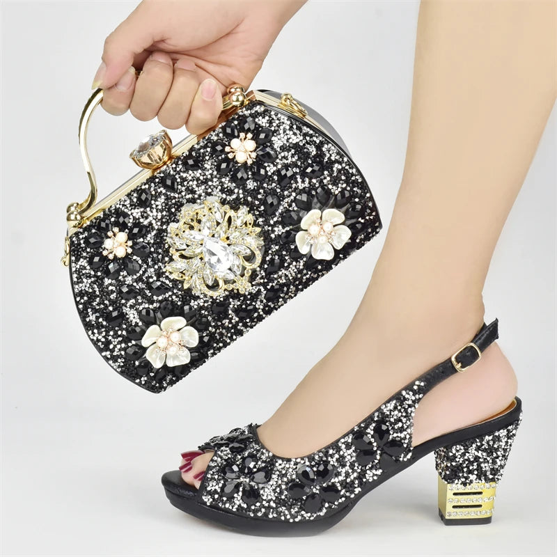 Italian Shoes and Bags Matching Set with Rhinestone Plus Size Shoes Luxury Italian Shoe and Bag Set 2026 Wedding Shoes Bride