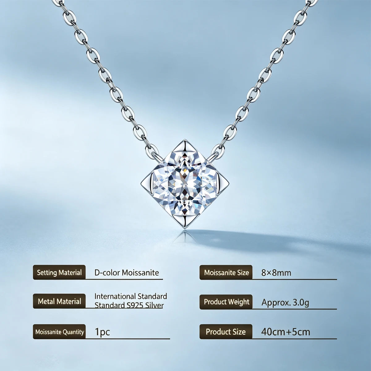 925 Sterling Silver Moissanite Pendant Necklace Spark Fine Jewelry For Women Birthday Present Daily Wear Banquet Simple Elegant Neck Ornament Luxury Cushion‑Cut Four‑Prong Setting Bright Thin Silver Chain Sparkling Gem Fe