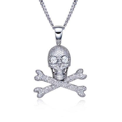 MossanRappr 3.35cttw Moissanite Skull Pendant Iced out Hip Hop Necklace 925 Sterling Silver D Color Fashion Jewelry Gift for Men