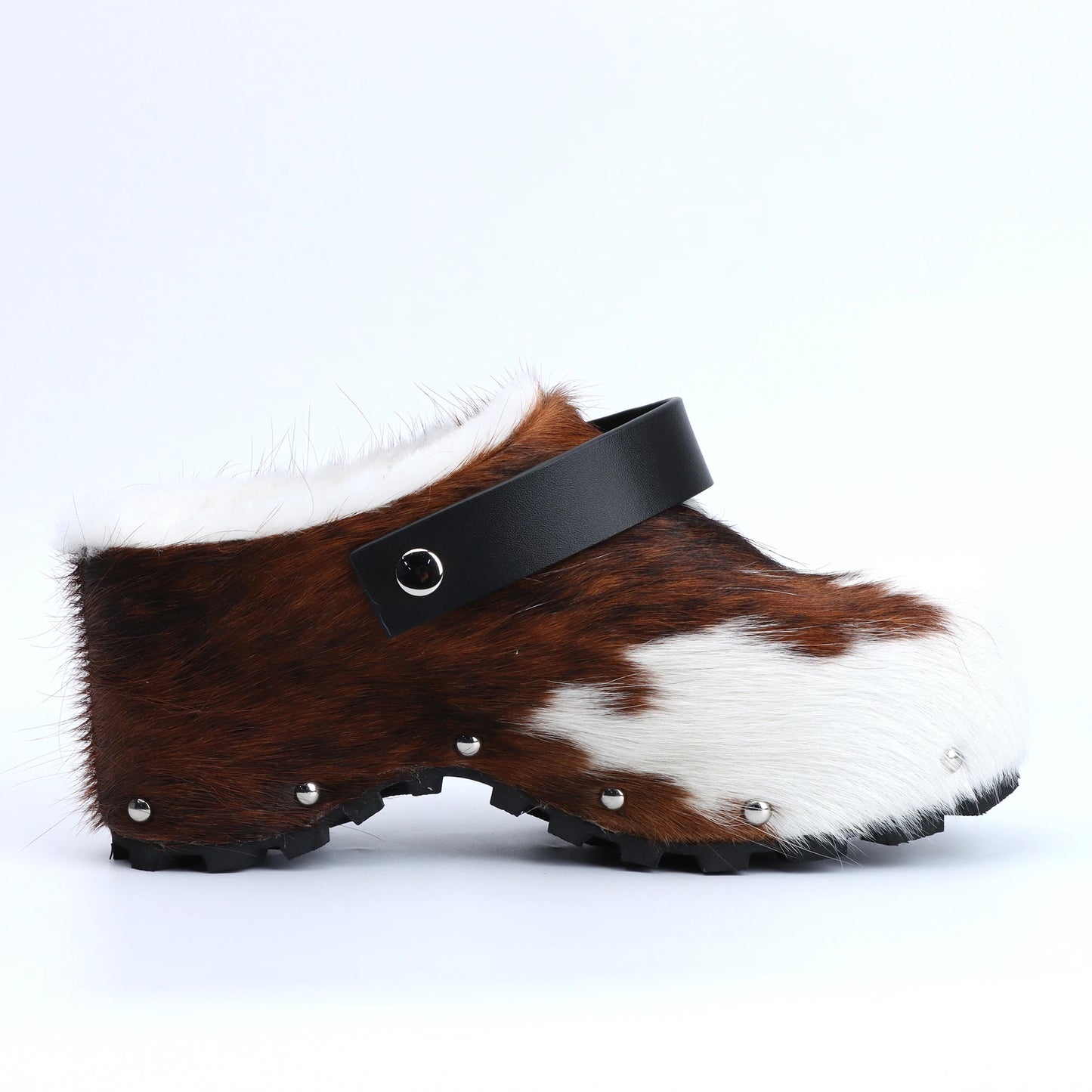 Italy Winter Shoes Women Designer Fur Sandals Calf Hair Platform Clogs Luxury with Wool Lined Slip On Mules with Leather Strap
