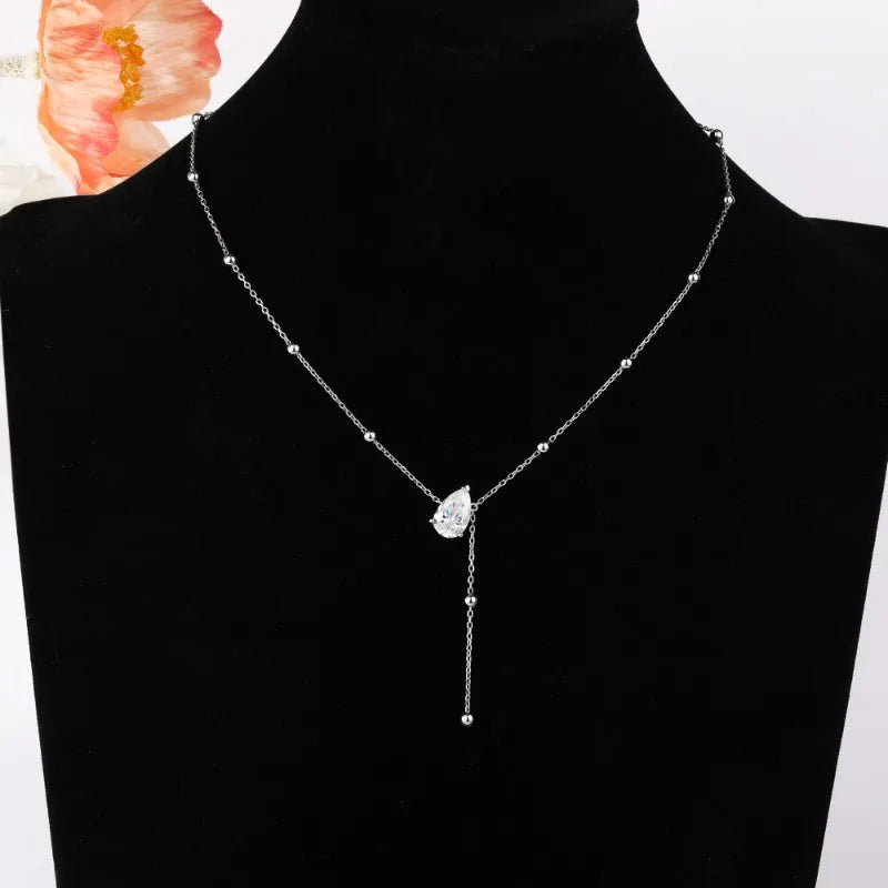 1/2/3CT Moissanite Pendant Necklace for Woman Pear Cut Waterdrop S925 Silver Y-Style Single Diamond Necklace Gift Fine Jewelry