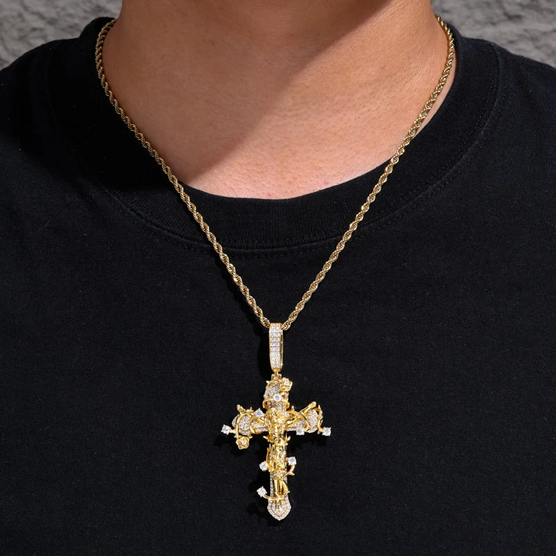 Original Design Iced Out Cross Necklace 925 Sterling Silver Moissanite Thorns Jesus Pendant 2025 Hip Hop Jewelry For Man Women