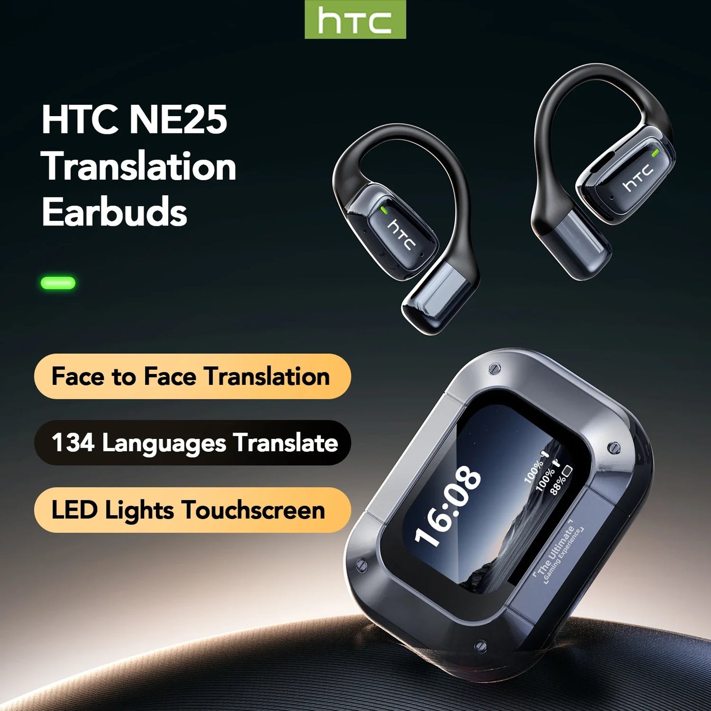 【AI Translator Earbuds】HTC NE25 Bluetooth Earphones LCD Touch Screen Sport Wireless Headphones Long Life with HD Mic