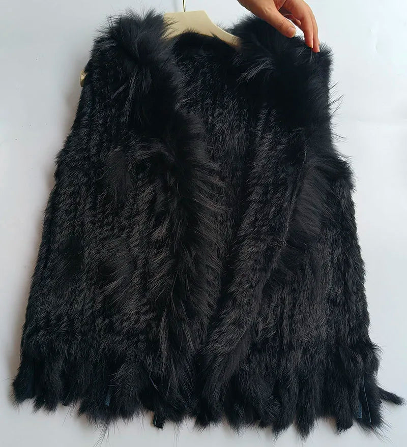 HSPL Sleeveless Women Fashion Fur Vest Knit Waistcoat For Lady For 2018 Spring Real Rabbit Fur Female Vests Black  Waistcoat