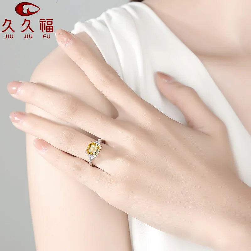 Fat Square Color Diamond Ring for Women, PT950 Platinum Inlaid 3 Carat Moissanite, suitable for daily wear and gift matching.