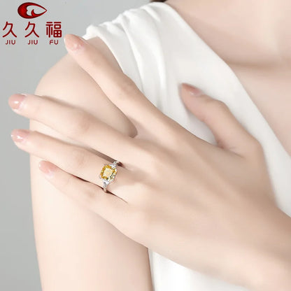 Fat Square Color Diamond Ring for Women, PT950 Platinum Inlaid 3 Carat Moissanite, suitable for daily wear and gift matching.